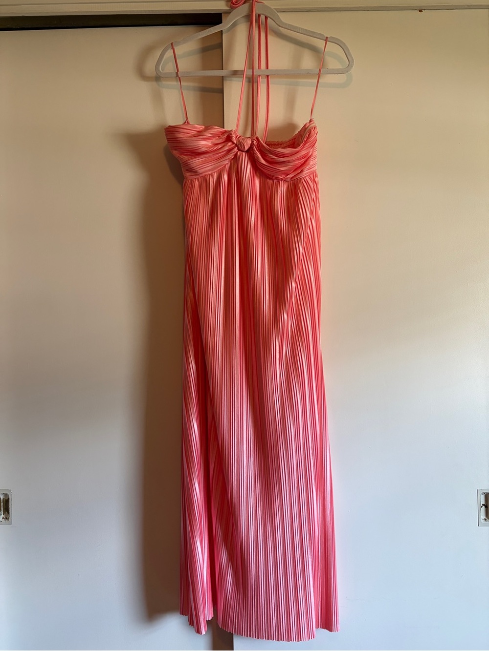 Vici Coral-Pink Pleated Maxi Dress with Twist Bust